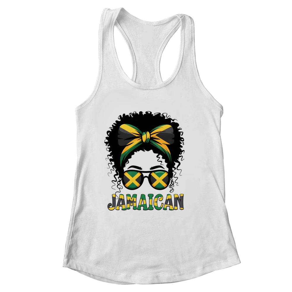 Jamaican Girl Jamaica Flag Pride Black Woman Afro Messy Bun Shirt & Tank Top | siriusteestore