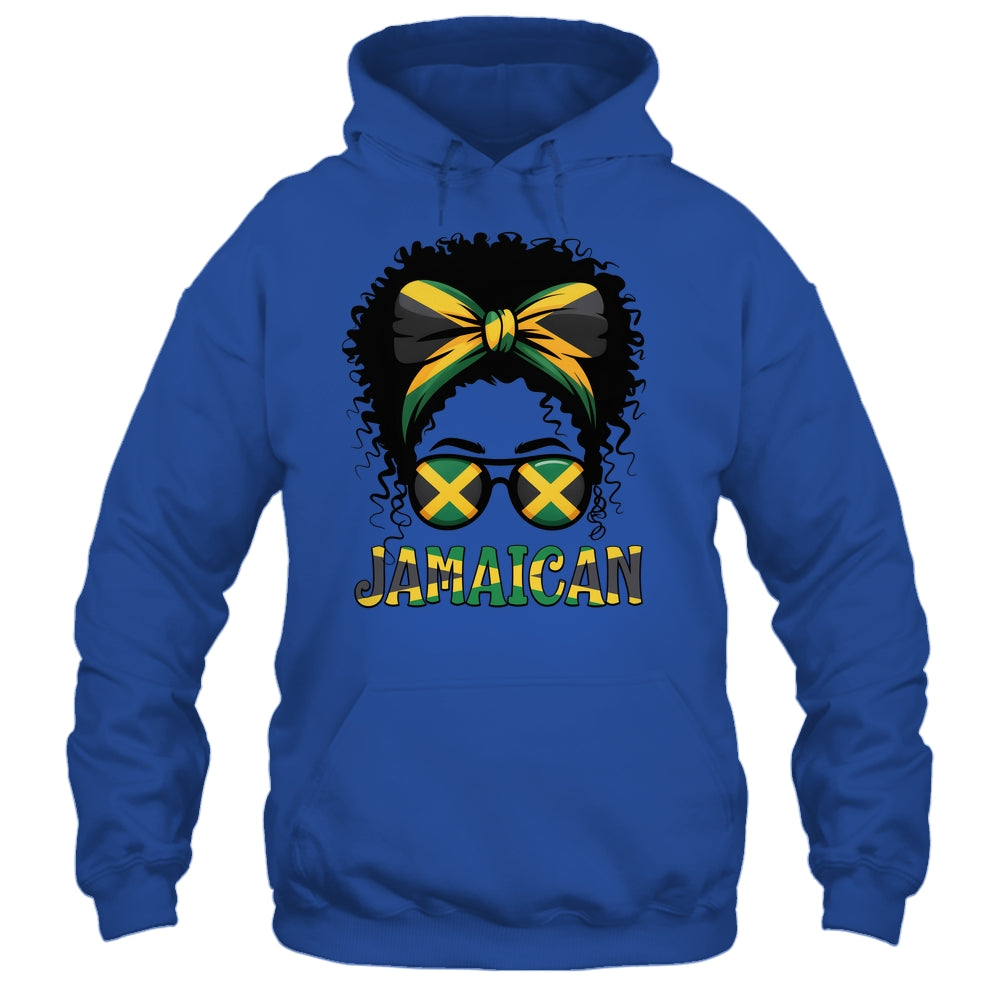 Jamaican Girl Jamaica Flag Pride Black Woman Afro Messy Bun Shirt & Tank Top | siriusteestore