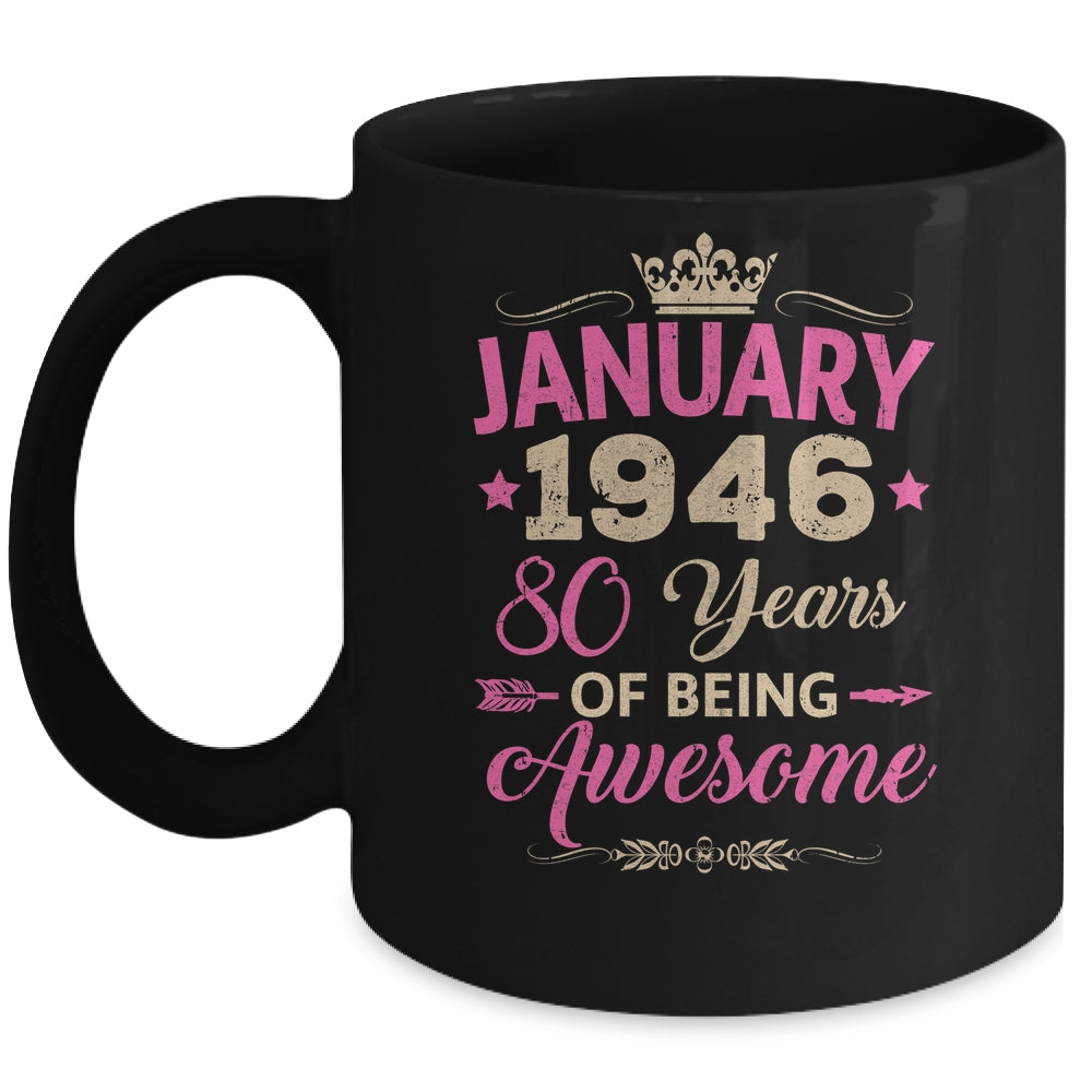 January 1946 80 Years Of Being Awesome Retro 80th Birthday Mug | siriusteestore