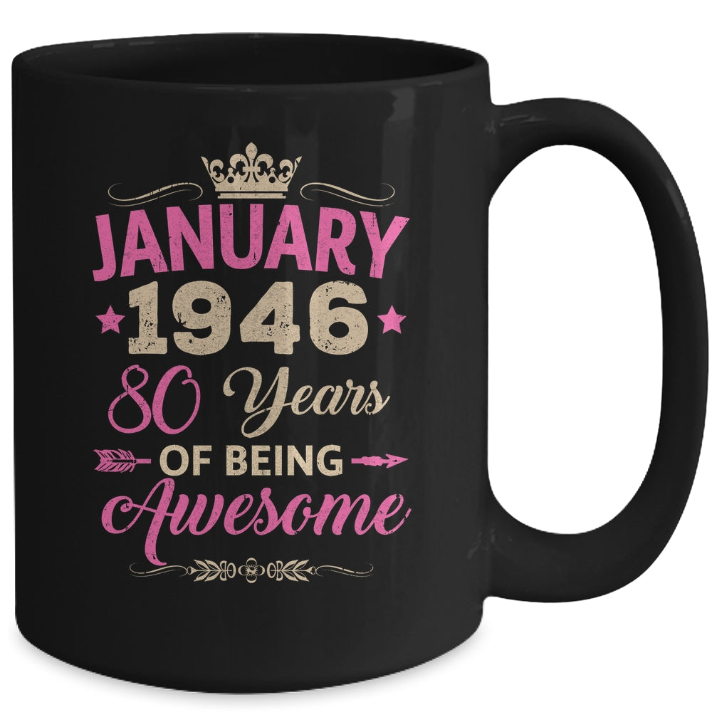 January 1946 80 Years Of Being Awesome Retro 80th Birthday Mug | siriusteestore