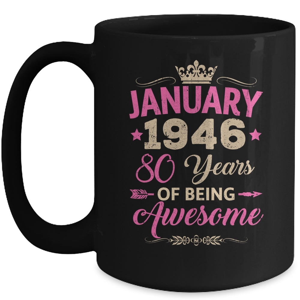 January 1946 80 Years Of Being Awesome Retro 80th Birthday Mug | siriusteestore