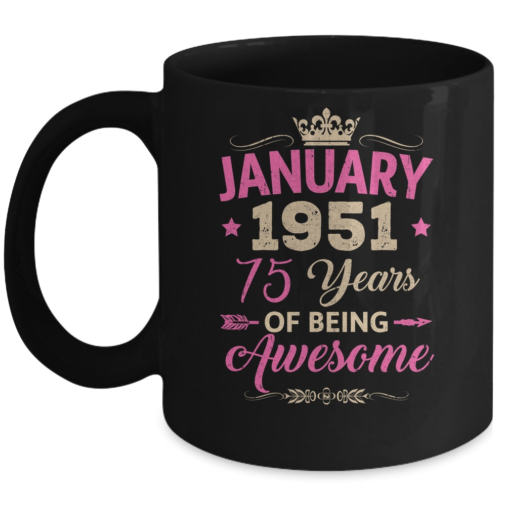 January 1951 75 Years Of Being Awesome Retro 75th Birthday Mug | siriusteestore