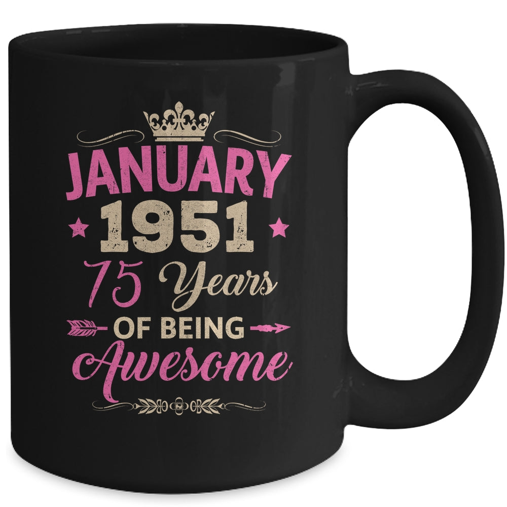 January 1951 75 Years Of Being Awesome Retro 75th Birthday Mug | siriusteestore