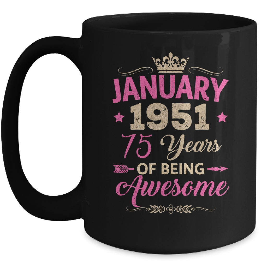 January 1951 75 Years Of Being Awesome Retro 75th Birthday Mug | siriusteestore
