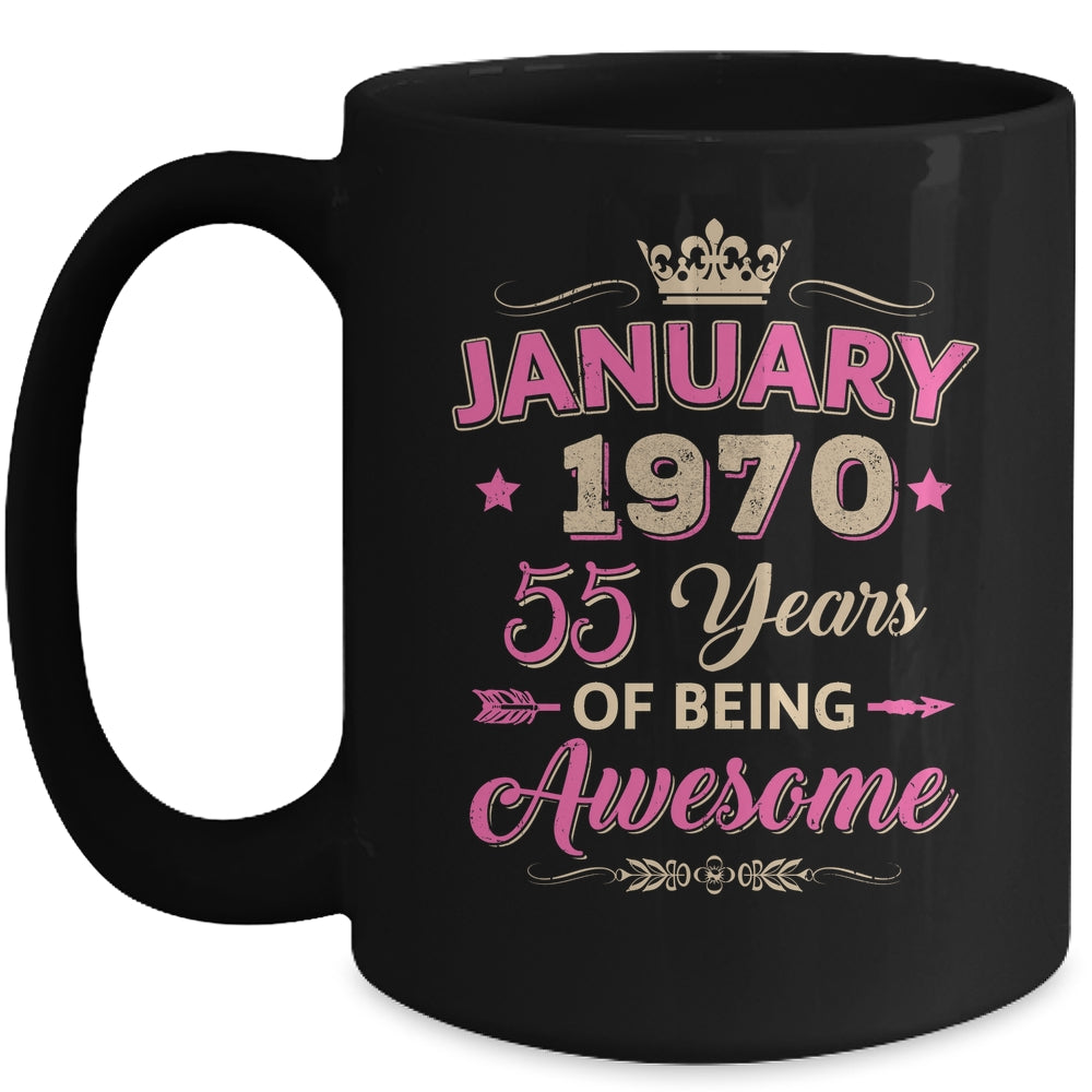 January 1970 55 Years Of Being Awesome Retro 55th Birthday Mug | siriusteestore