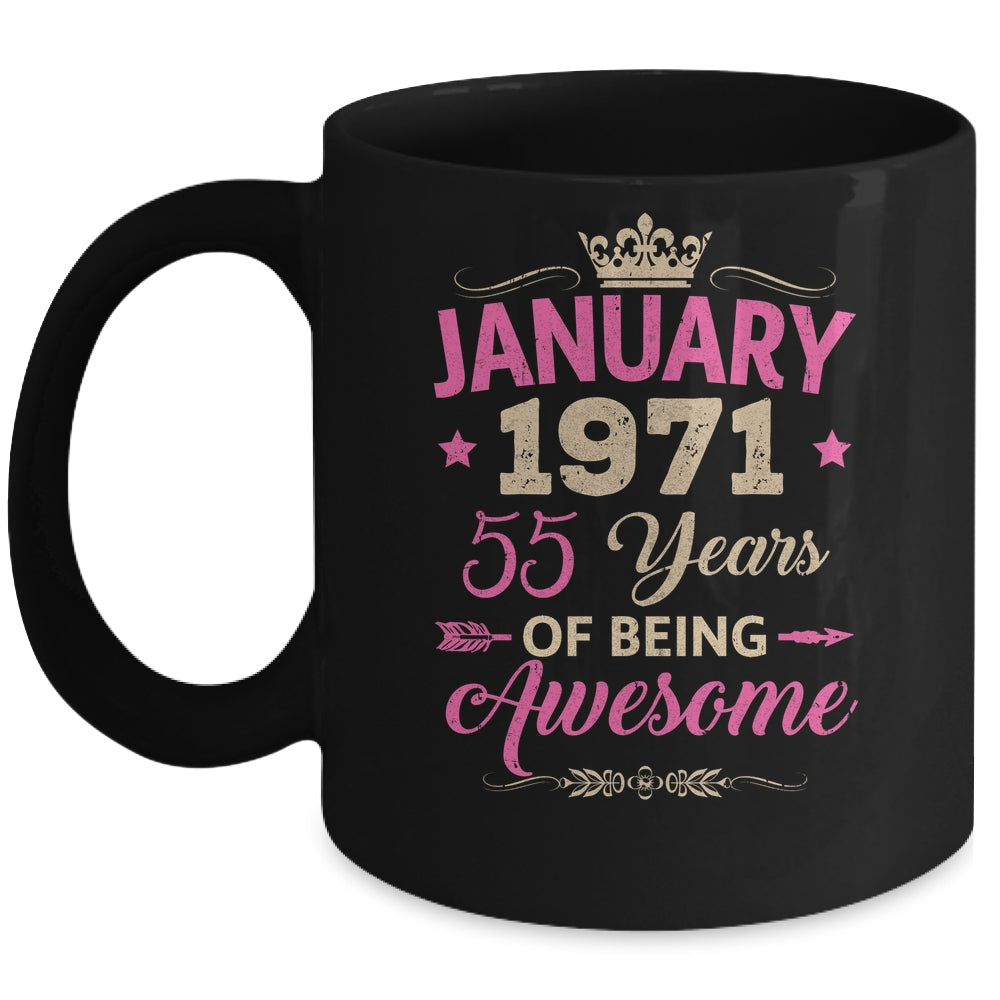 January 1971 55 Years Of Being Awesome Retro 55th Birthday Mug | siriusteestore