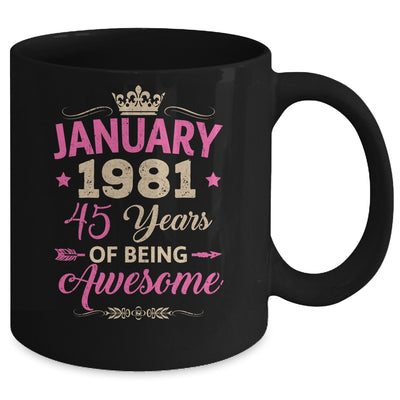 January 1981 45 Years Of Being Awesome Retro 45th Birthday Mug | siriusteestore