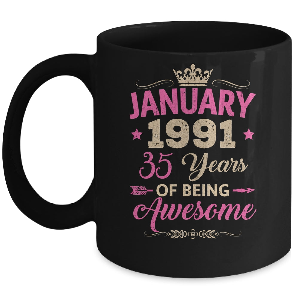 January 1991 35 Years Of Being Awesome Retro 35th Birthday Mug | siriusteestore