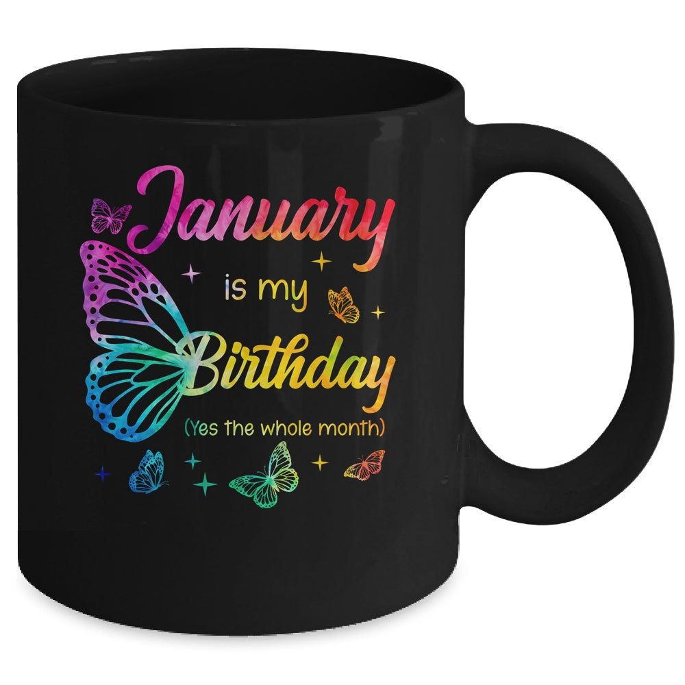 January Birthday For Women Girls Butterfly Tie Dye Theme Mug | siriusteestore