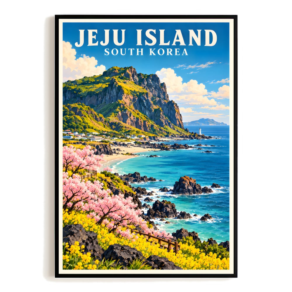 Jeju Island South Korea Coastal Mountain Travel Gift Poster Vintage Asian Wall Art Print Nature Island Landscape Decor For Home Living Room Office Bedroom Unframed | siriusteestore