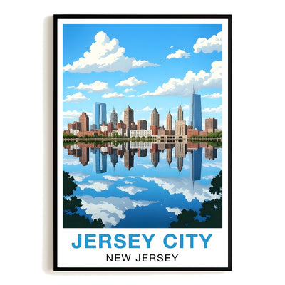 Jersey City New Jersey Travel Poster Skyline Water Reflection Souvenir Wall Art Landscape Print Painting Picture For Home Living Room Office Bedroom Decor Unframed | siriusteestore