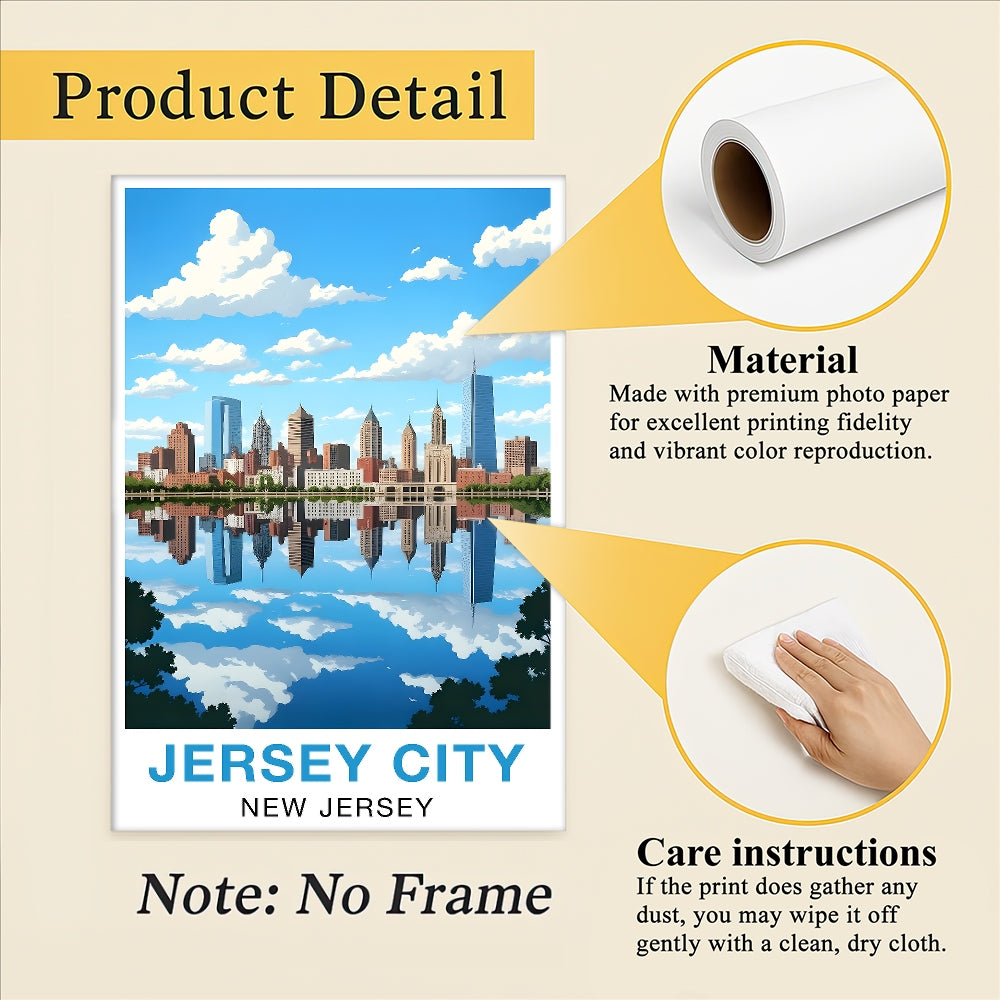 Jersey City New Jersey Travel Poster Skyline Water Reflection Souvenir Wall Art Landscape Print Painting Picture For Home Living Room Office Bedroom Decor Unframed | siriusteestore