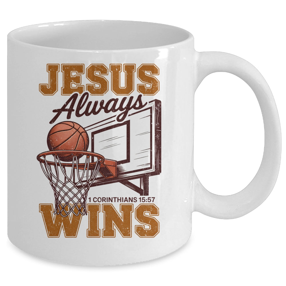 Jesus Always Wins Christian Basketball Motivational Bible Mug | siriusteestore
