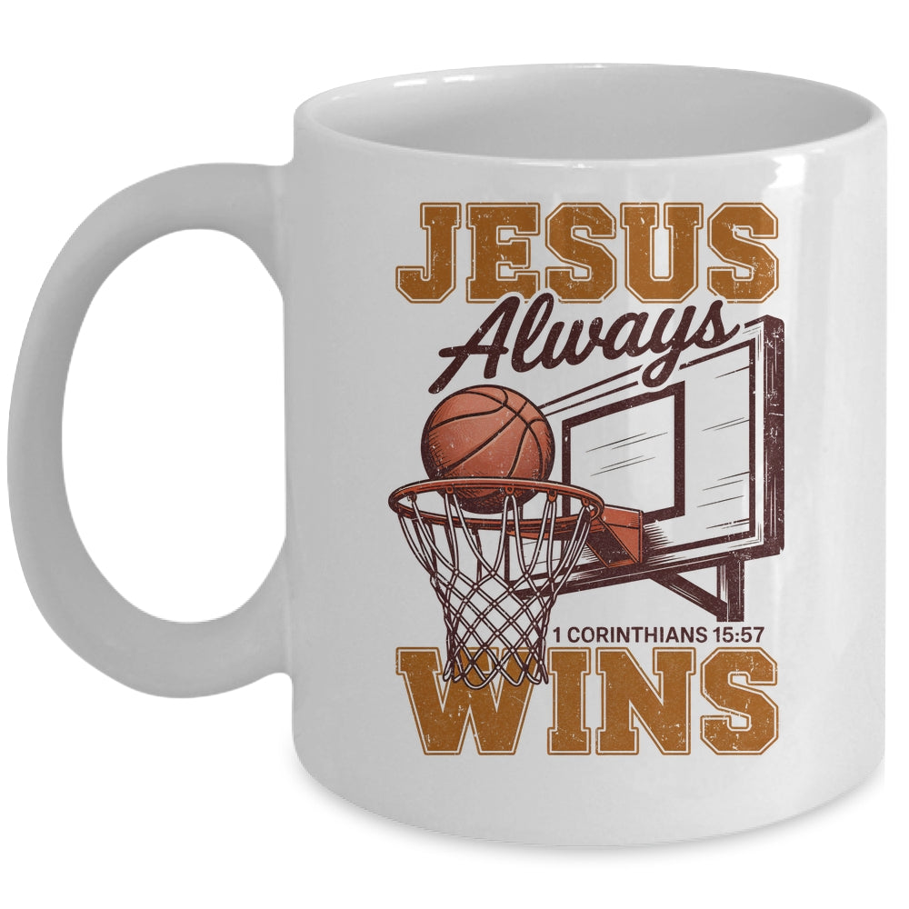 Jesus Always Wins Christian Basketball Motivational Bible Mug | siriusteestore