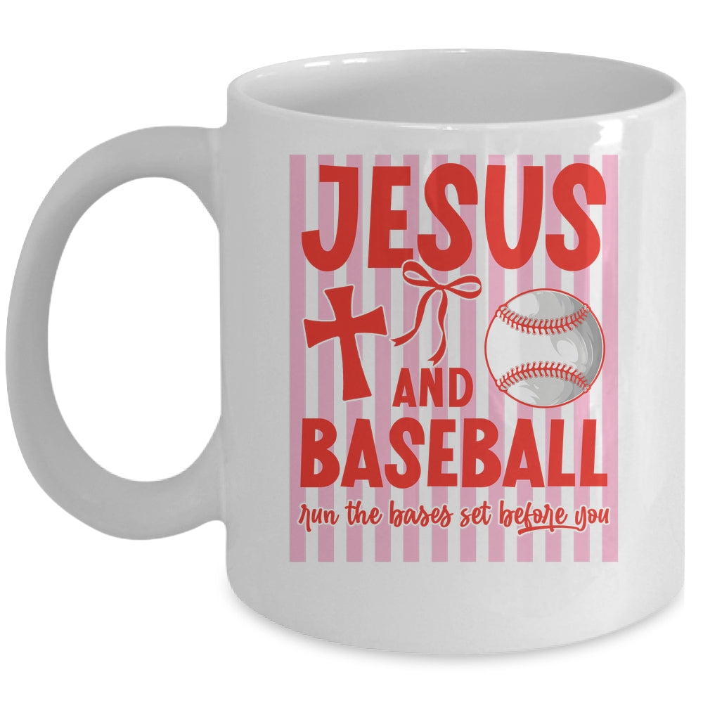 Jesus And Baseball Run The Bases Set Before You Christian Mug | siriusteestore