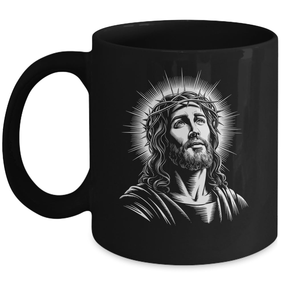 Jesus Christ Face With Crown Of Thorn God Bible Christian Mug | siriusteestore