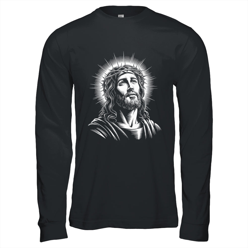 Jesus Christ Face With Crown Of Thorn God Bible Christian Shirt & Hoodie | siriusteestore