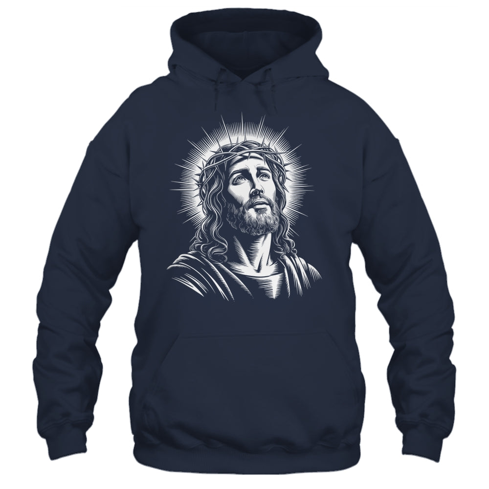 Jesus Christ Face With Crown Of Thorn God Bible Christian Shirt & Hoodie | siriusteestore