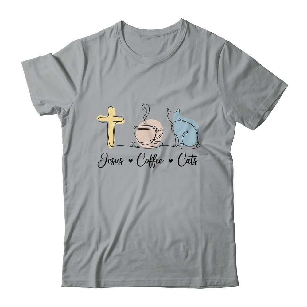 Jesus Coffee Cats Funny Cute Design Jesus Lovers Christian Shirt & Tank Top | siriusteestore