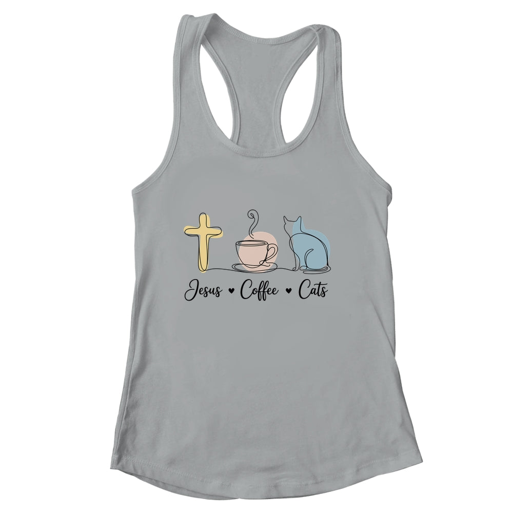 Jesus Coffee Cats Funny Cute Design Jesus Lovers Christian Shirt & Tank Top | siriusteestore