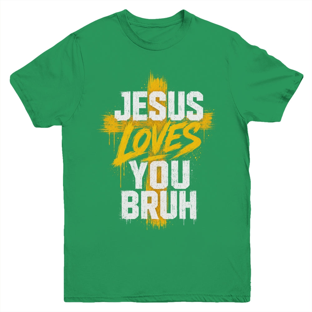 Jesus Loves You Bruh Christian Faith Boy Teen Funny Humorous Youth Shirt | siriusteestore