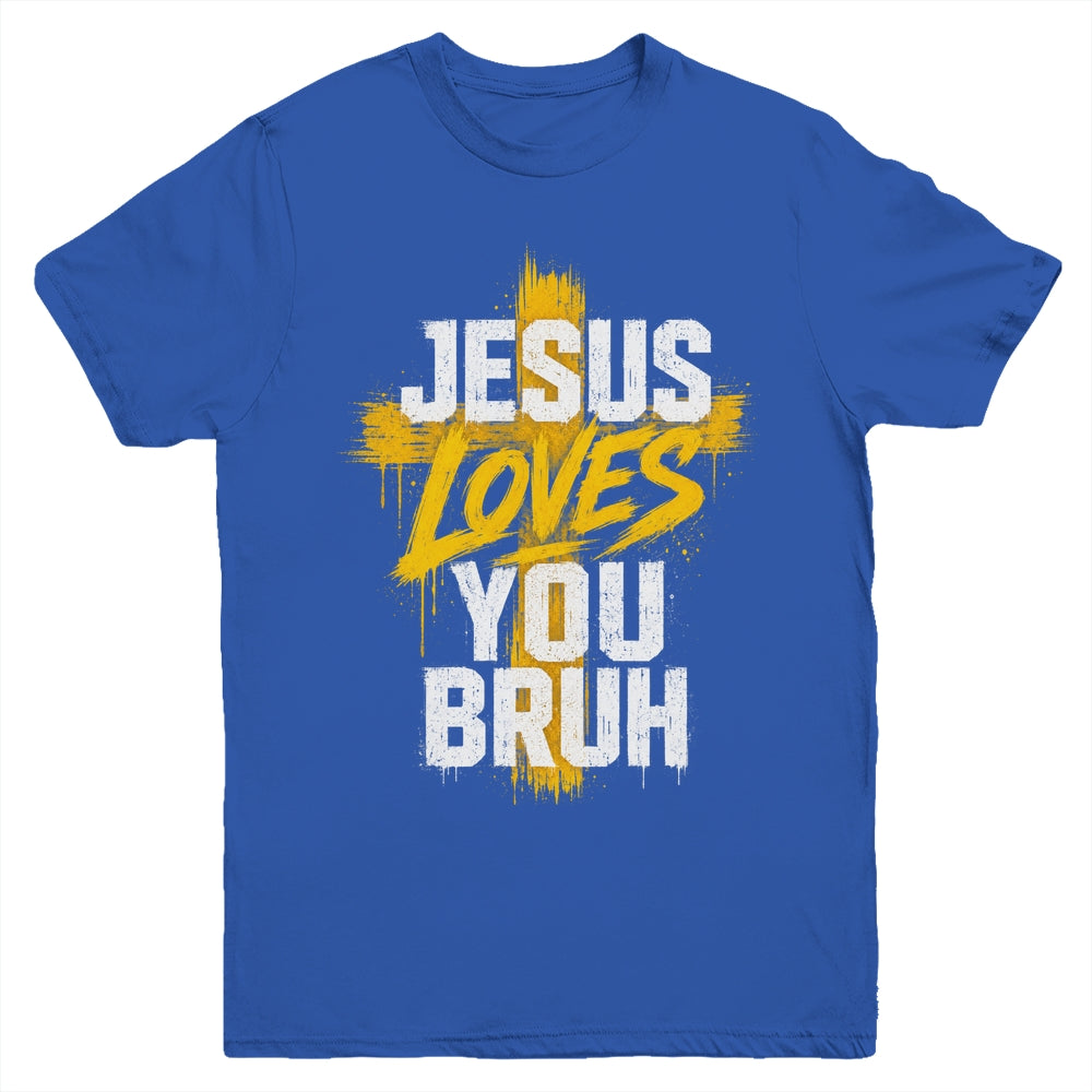 Jesus Loves You Bruh Christian Faith Boy Teen Funny Humorous Youth Shirt | siriusteestore