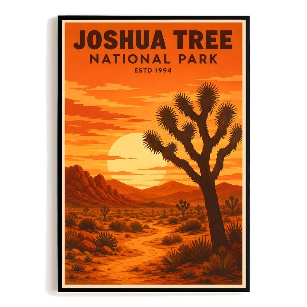 Joshua Tree National Park Travel Poster Vintage Sunset Desert Landscape Wall Art Decor For Home Living Room Office Bedroom Souvenir Print California Adventure Unframed | siriusteestore