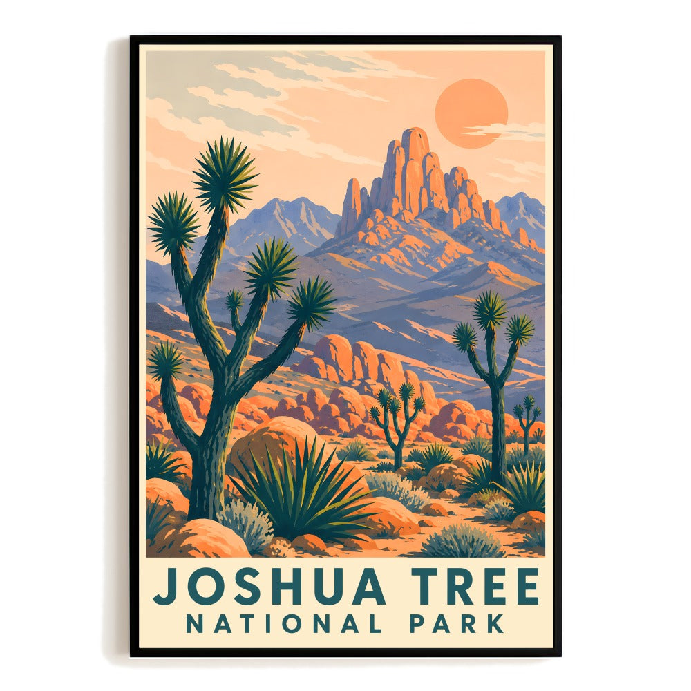 Joshua Tree National Park Vintage Travel Poster Desert Landscape Mountain Sunset Wall Art Print California Nature Hiking Home Decor Living Room Gift Souvenir Unframed | siriusteestore