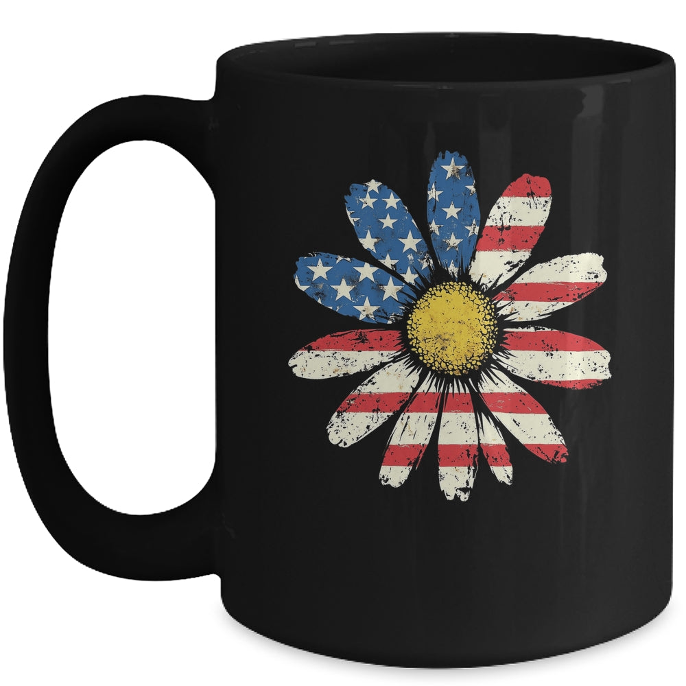 July 4th Daisy US Flag Spring Summer Wildflower Women Girls Mug | siriusteestore