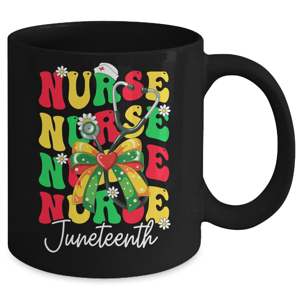 Juneteenth Nurse Groovy African Scrubs Top Bow Black Women Mug | siriusteestore