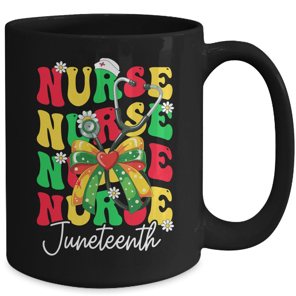 Juneteenth Nurse Groovy African Scrubs Top Bow Black Women Mug | siriusteestore