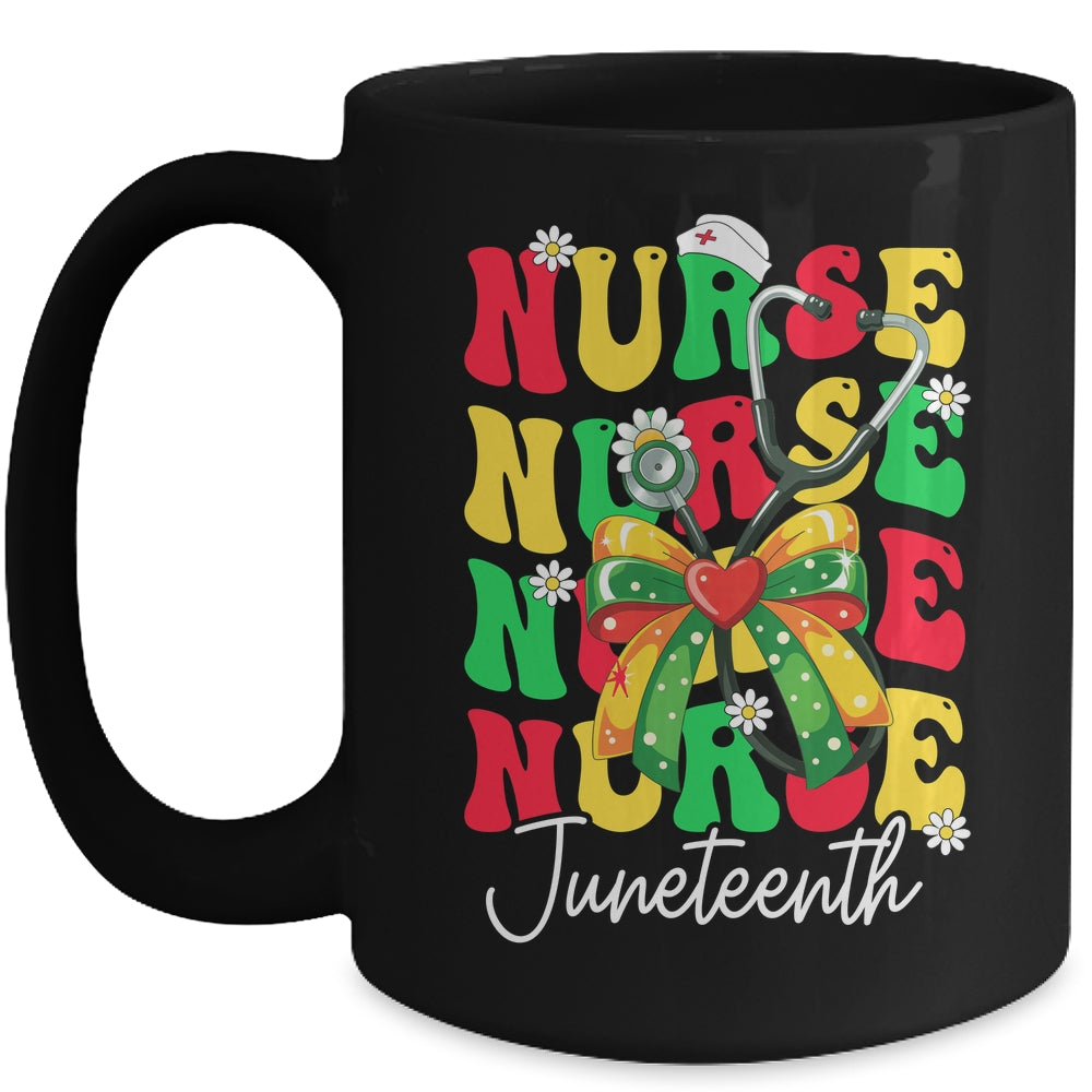 Juneteenth Nurse Groovy African Scrubs Top Bow Black Women Mug | siriusteestore