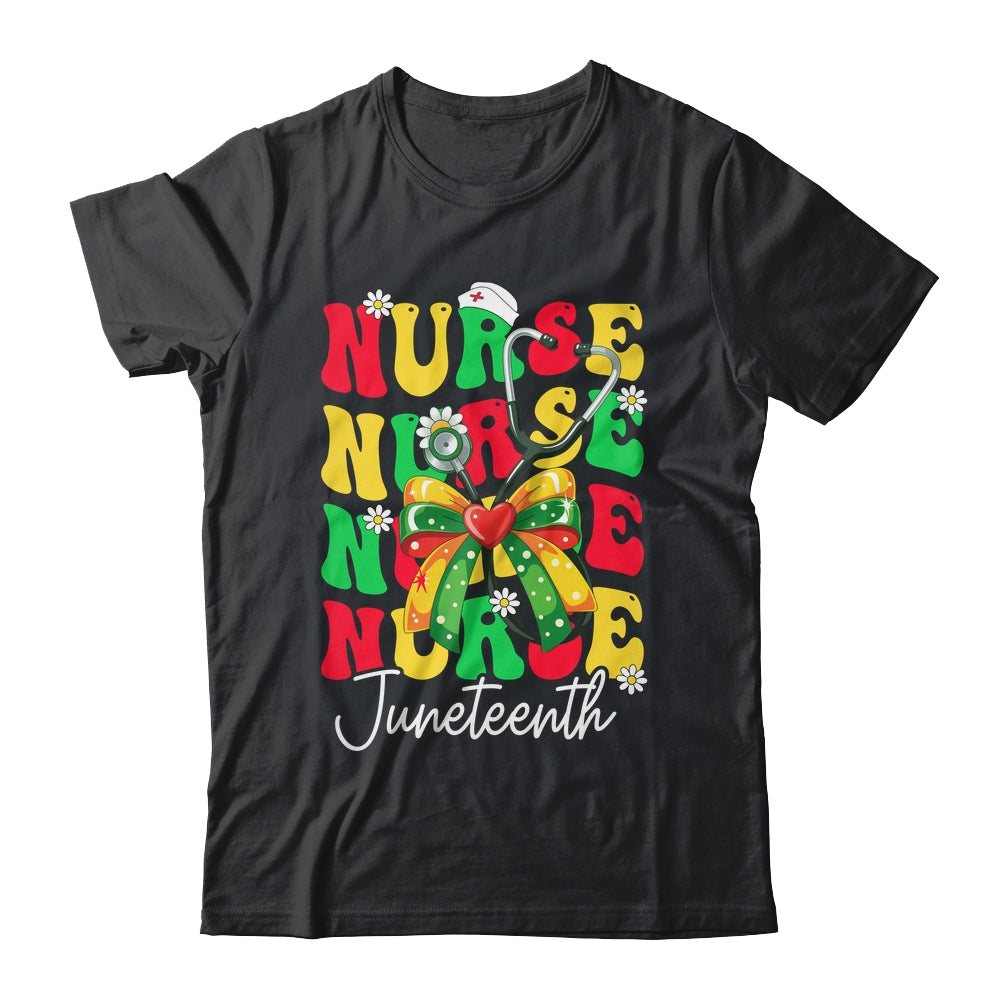 Juneteenth Nurse Groovy African Scrubs Top Bow Black Women Shirt & Tank Top | siriusteestore
