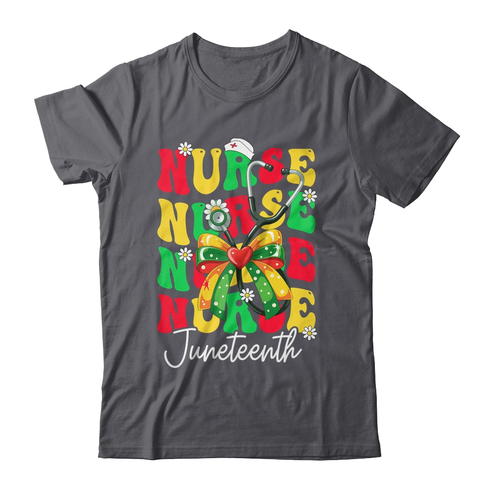 Juneteenth Nurse Groovy African Scrubs Top Bow Black Women Shirt & Tank Top | siriusteestore