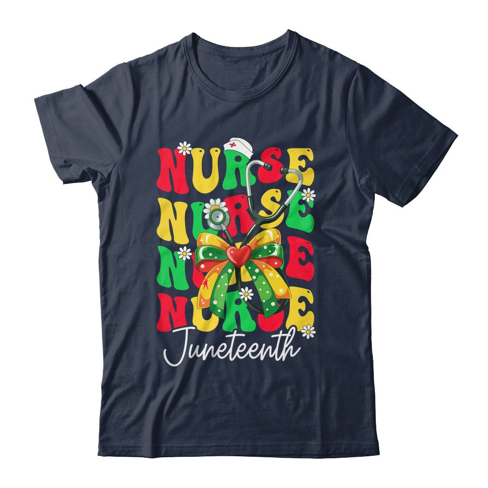 Juneteenth Nurse Groovy African Scrubs Top Bow Black Women Shirt & Tank Top | siriusteestore