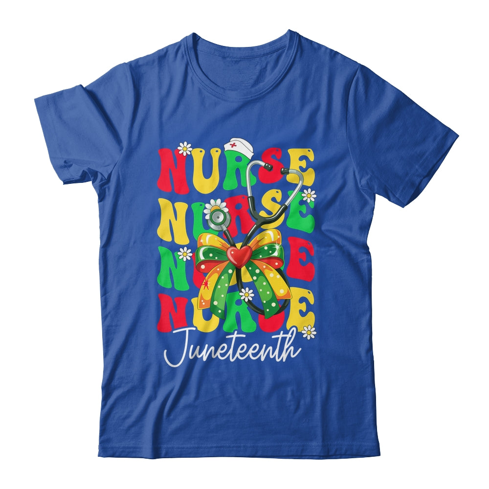 Juneteenth Nurse Groovy African Scrubs Top Bow Black Women Shirt & Tank Top | siriusteestore
