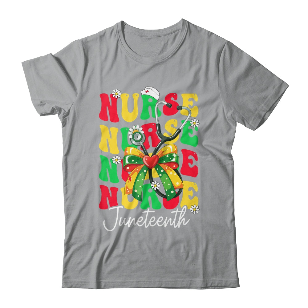 Juneteenth Nurse Groovy African Scrubs Top Bow Black Women Shirt & Tank Top | siriusteestore