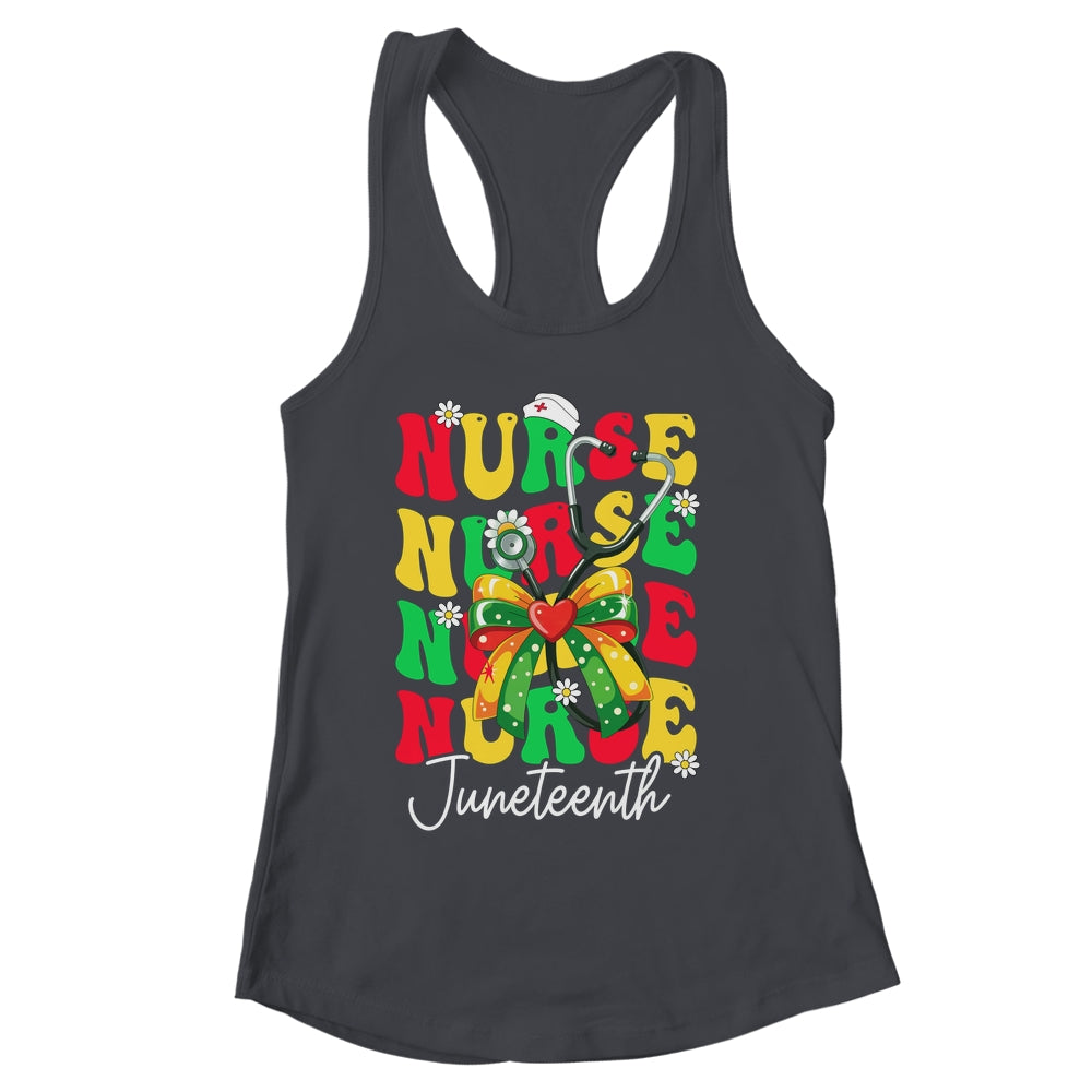 Juneteenth Nurse Groovy African Scrubs Top Bow Black Women Shirt & Tank Top | siriusteestore