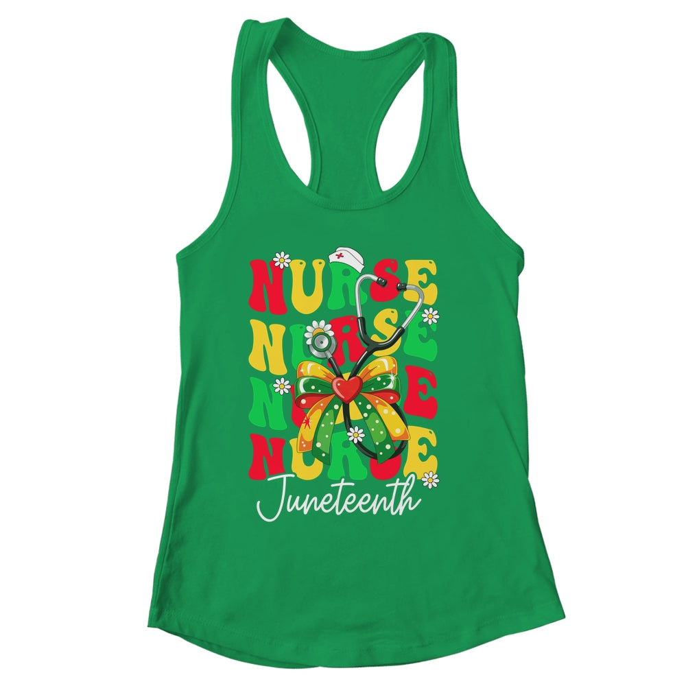 Juneteenth Nurse Groovy African Scrubs Top Bow Black Women Shirt & Tank Top | siriusteestore