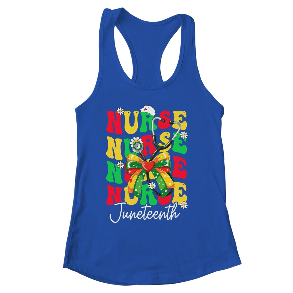 Juneteenth Nurse Groovy African Scrubs Top Bow Black Women Shirt & Tank Top | siriusteestore