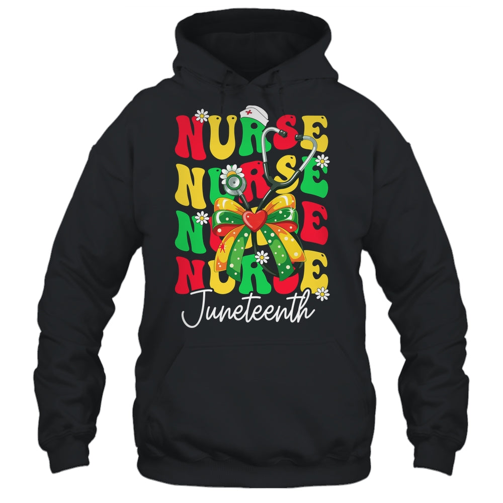 Juneteenth Nurse Groovy African Scrubs Top Bow Black Women Shirt & Tank Top | siriusteestore