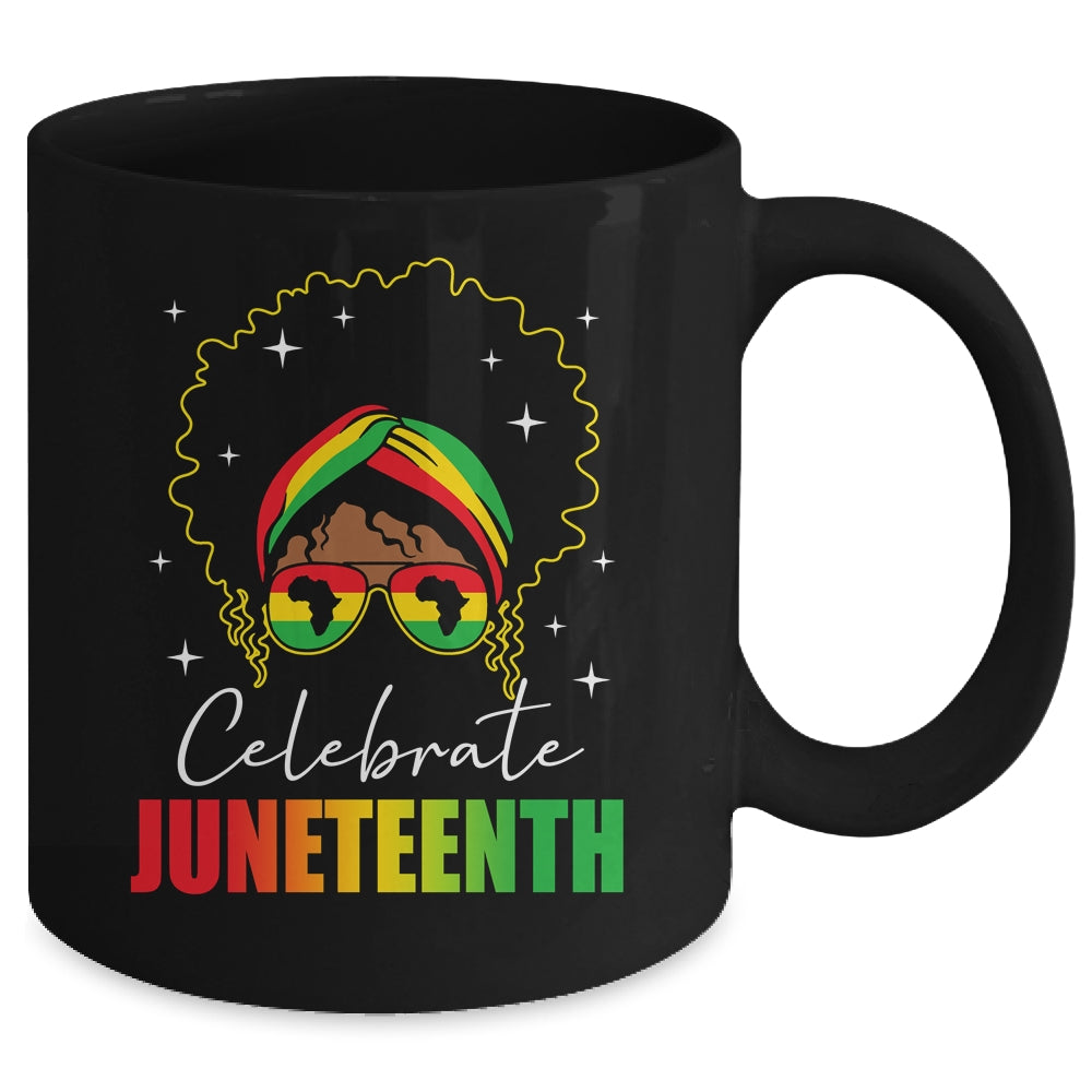 Juneteenth Outfit African Women Messy Bun Eye Glasses Mug | siriusteestore