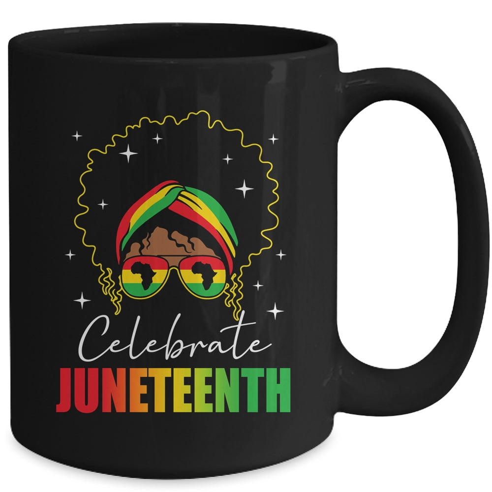 Juneteenth Outfit African Women Messy Bun Eye Glasses Mug | siriusteestore