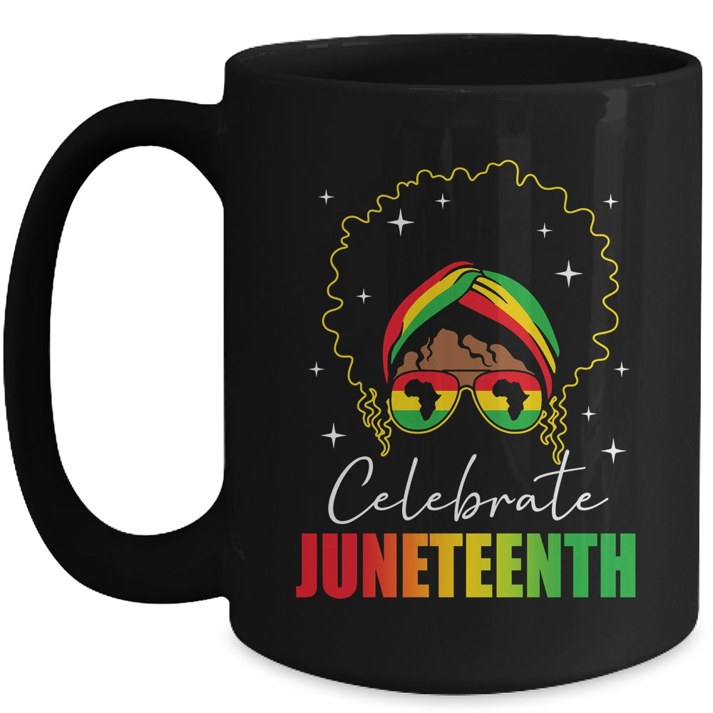 Juneteenth Outfit African Women Messy Bun Eye Glasses Mug | siriusteestore