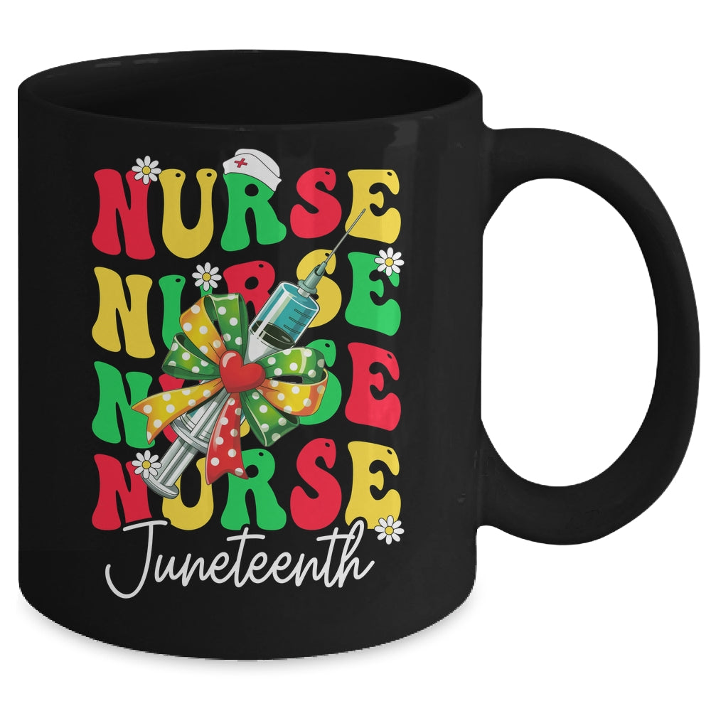 Juneteenth Scrubs Groovy African Bow Juneteenth Nurse Women Mug | siriusteestore