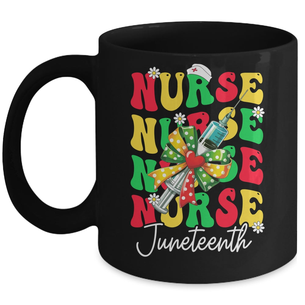 Juneteenth Scrubs Groovy African Bow Juneteenth Nurse Women Mug | siriusteestore