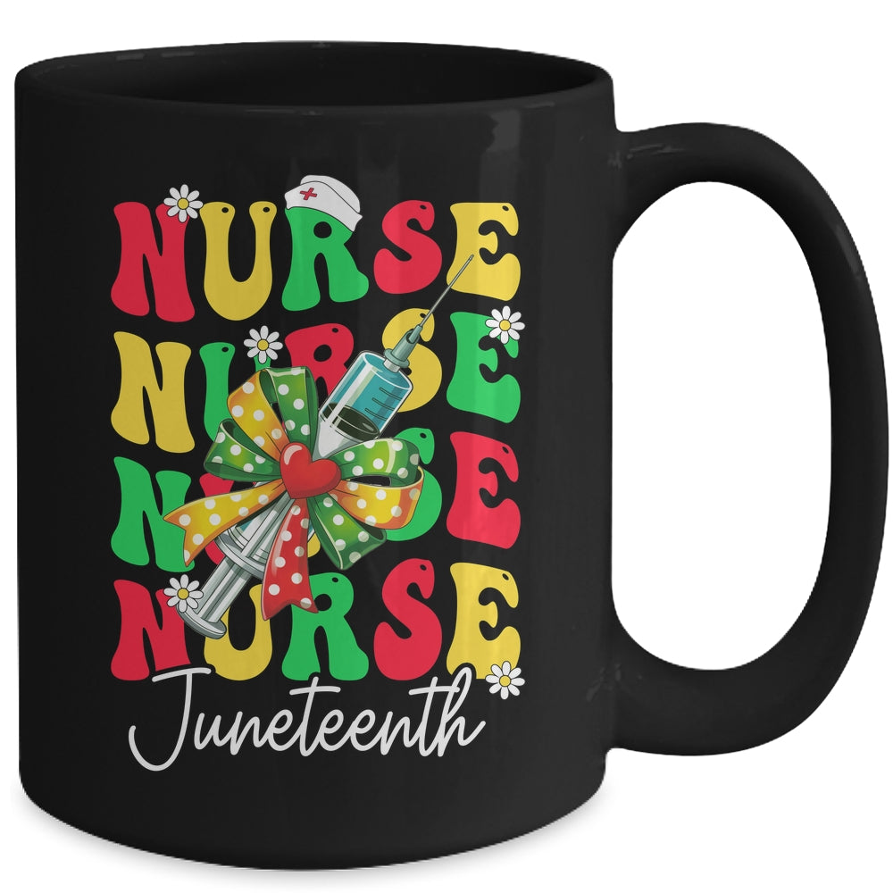 Juneteenth Scrubs Groovy African Bow Juneteenth Nurse Women Mug | siriusteestore