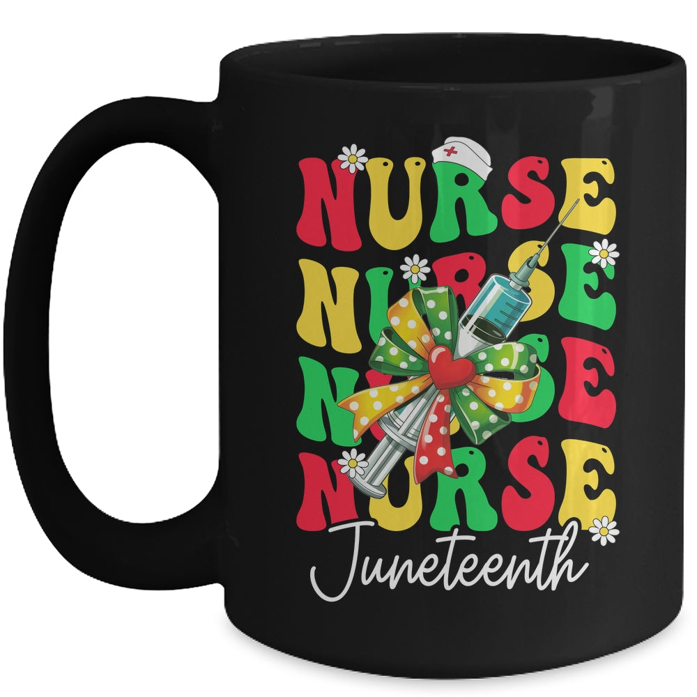 Juneteenth Scrubs Groovy African Bow Juneteenth Nurse Women Mug | siriusteestore
