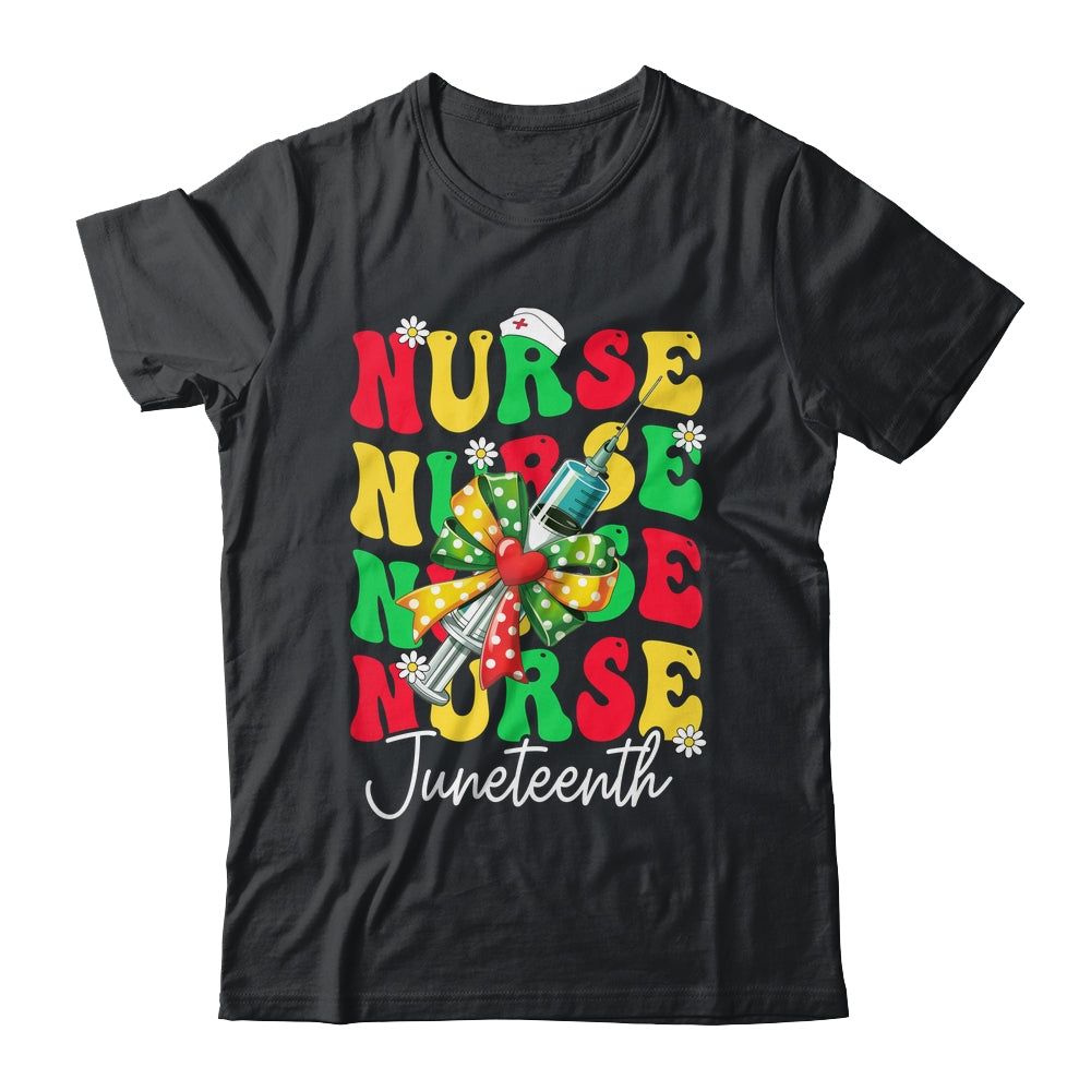 Juneteenth Scrubs Groovy African Bow Juneteenth Nurse Women Shirt & Tank Top | siriusteestore