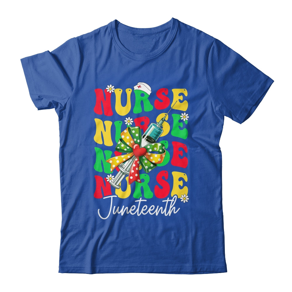 Juneteenth Scrubs Groovy African Bow Juneteenth Nurse Women Shirt & Tank Top | siriusteestore